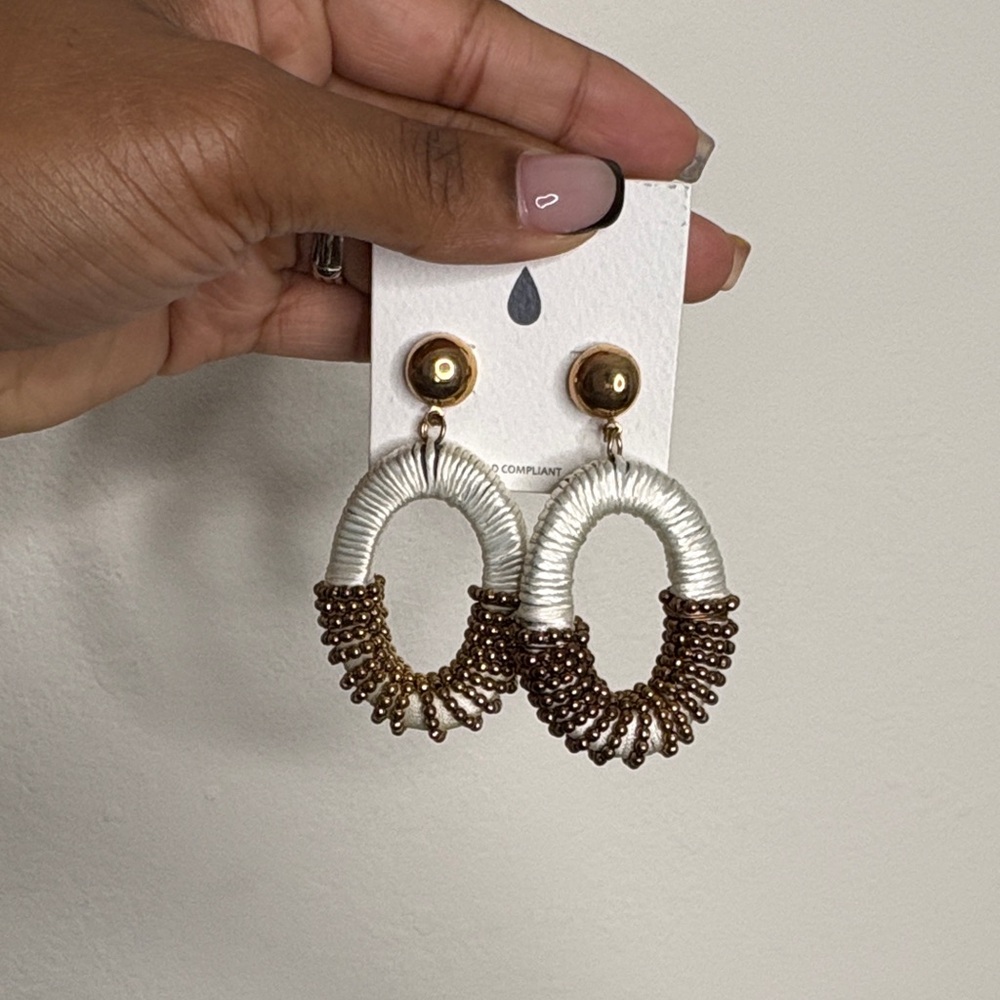 Elegant Gold and Brown Beaded Hoop Earrings